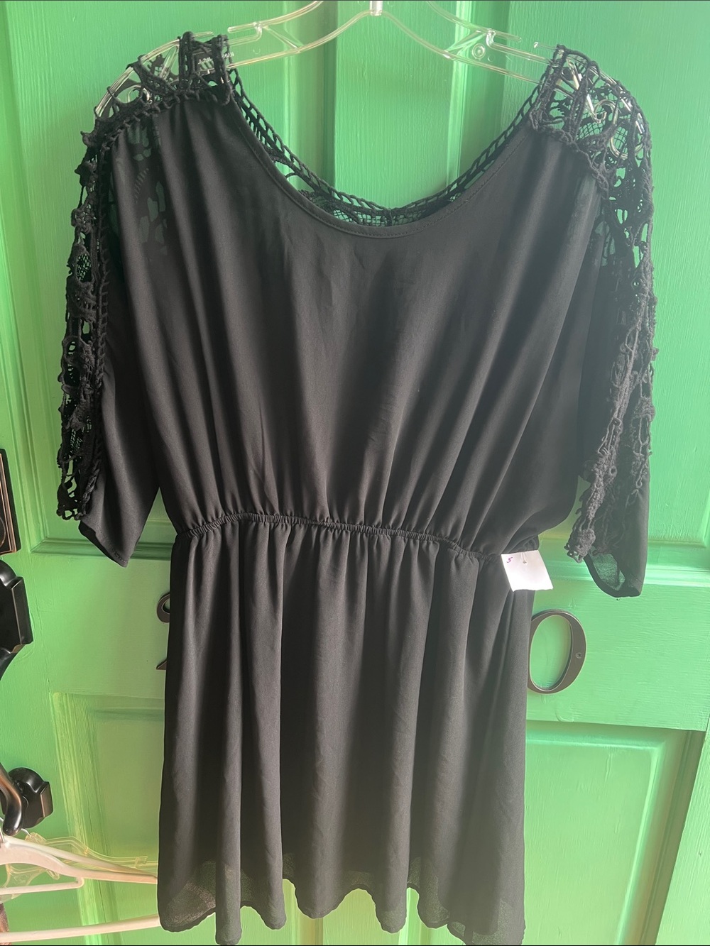 Black Crochet Sleeve Waist-Defined Tunic size Large